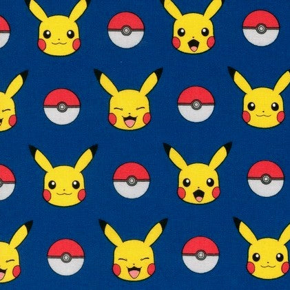 Pikachu and Pokemon Balls on Blue by The Pokemon Co. for Robert Kaufman