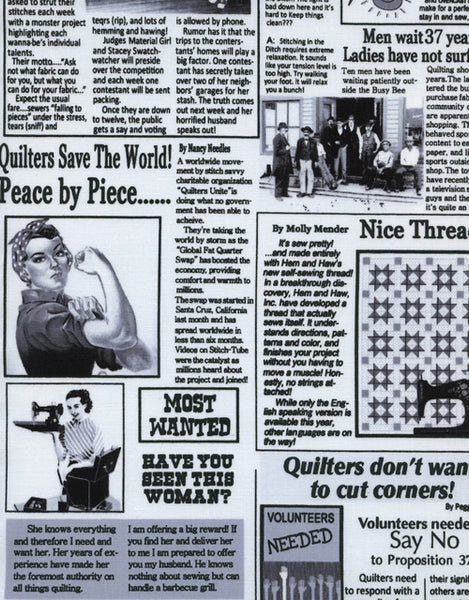 Quilting News in Black and White by Timeless Treasures