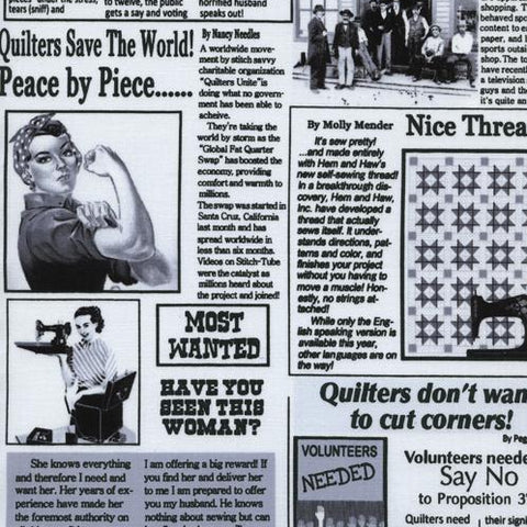 Quilting News in Black and White by Timeless Treasures
