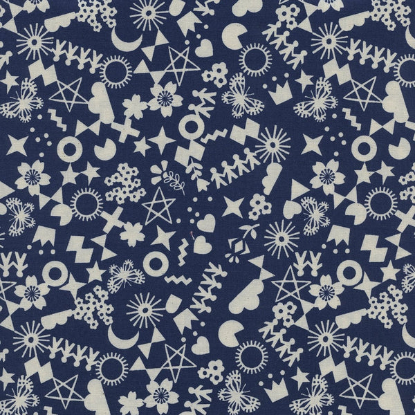 Paper Cuts Cut It Out in Navy by Rashida Coleman-Hale, navy quilting cotton with paper-craft geometric print