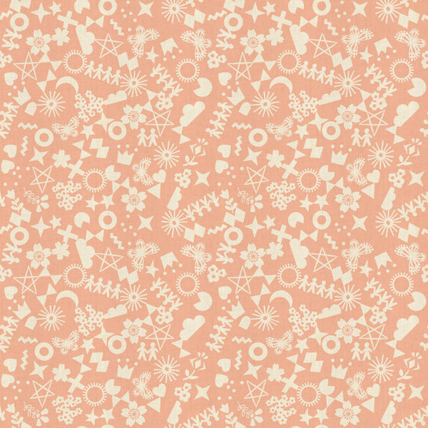 Paper Cuts Cut It Out in Peach by Rashida Coleman-Hale, peach quilting cotton with paper-craft geometric print