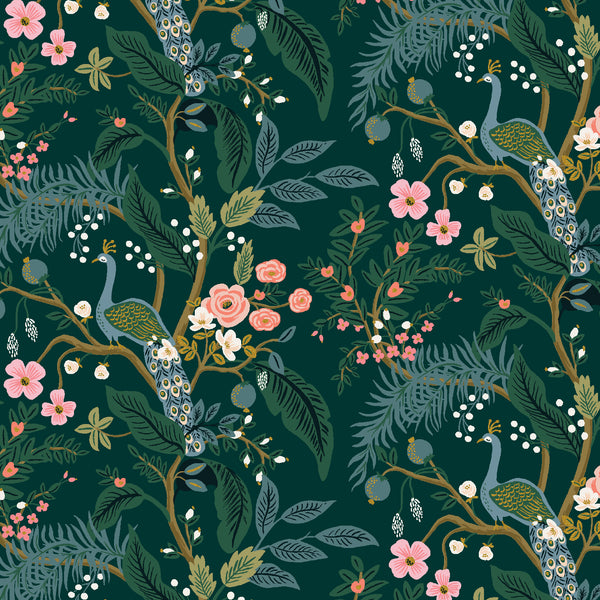 Vintage Garden Peacock in Hunter Metallic by Rifle Paper Co RP1000-HU1M