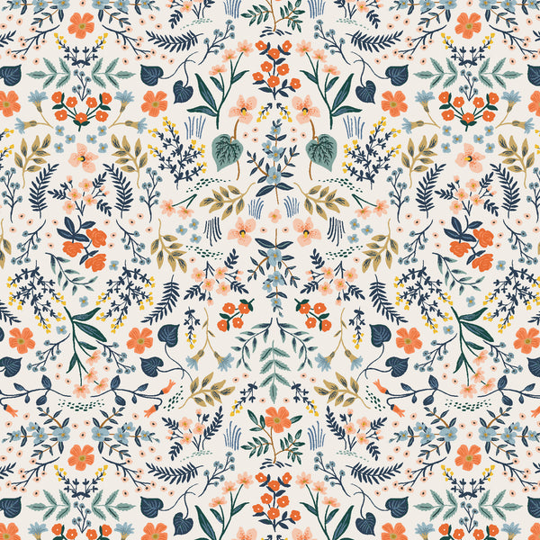Wildwood Metallic in White by Rifle Paper Co, white quilting cotton with small gold metallic motif