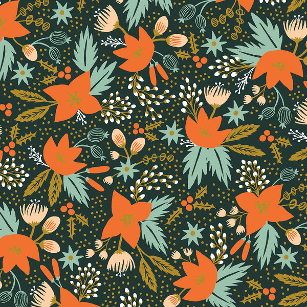 Holiday Classics Poinsettia in Evergreen Metallic by Rifle Paper Co RP602-EV1M