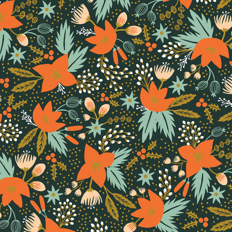 Holiday Classics Poinsettia in Evergreen Metallic by Rifle Paper Co RP602-EV1M