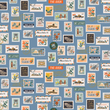 Bon Voyage Postage Stamps in Blue Metallic by Rifle Paper Co RP802-BL3M