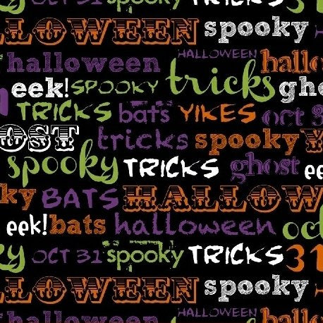 Raven Spooky Words on Black by Windham Fabrics