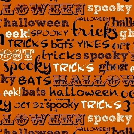 Raven Spooky Words on Orange by Windham Fabrics