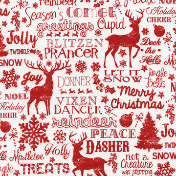 Reindeer and Christmas Words in Red by Timeless Treasures
