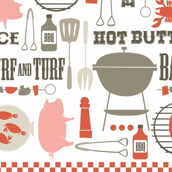 Ribs and Bibs Dinner for Two on White by Blend Fabrics