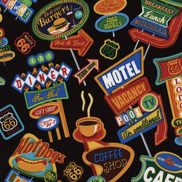 Road Signs on Black by Timeless Treasures