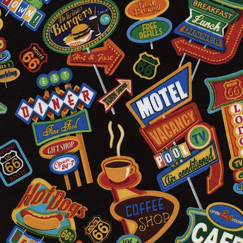 Road Signs on Black by Timeless Treasures