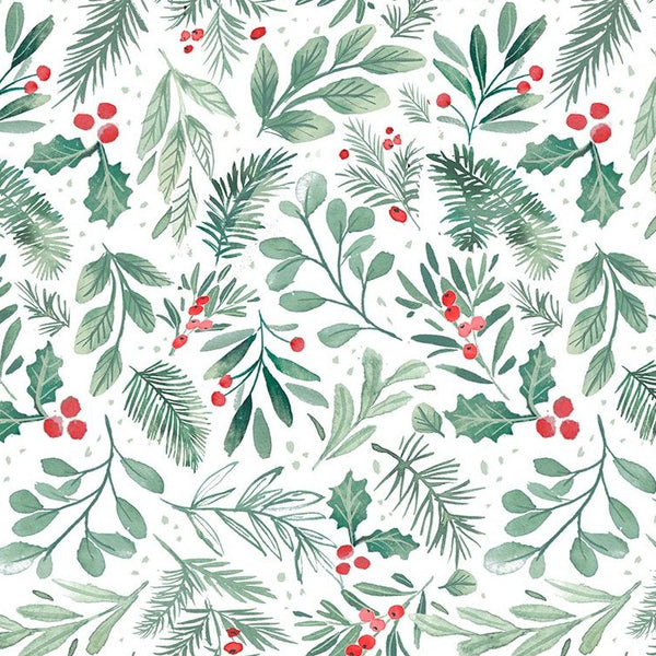 Snow Much Fun Holly & Pine in White by Clara Jean STELLA-DCJ2198