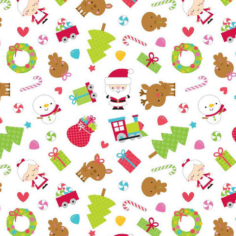 Santa Express Santa Main on White by for Riley Blake