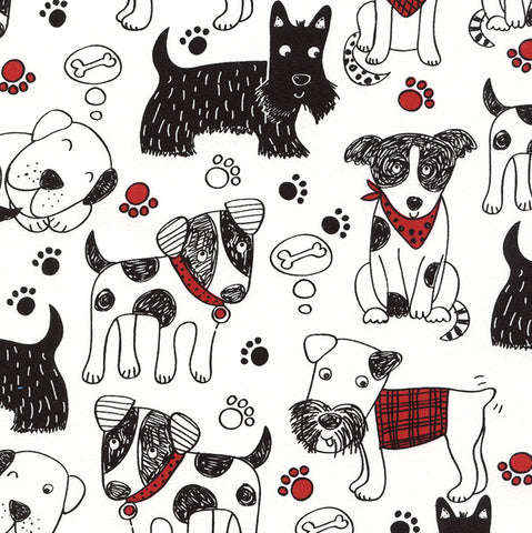 Scribble Dogs on white by Timeless Treasures
