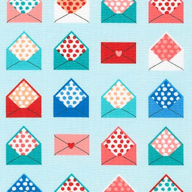Sealed with a Kiss Envelopes on Aqua by Laurie Wisbrun for Robert Kaufman Fabrics