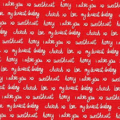 Sealed with a Kiss Text on Red by Laurie Wisbrun for Robert Kaufman Fabrics