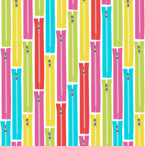 Sew Much Fun Zippers on White by Studio E Fabrics
