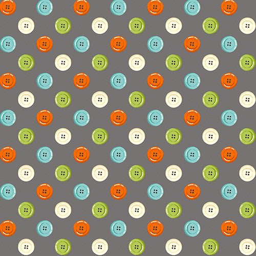 Sew Simple Buttons on Gray by Andover Fabrics