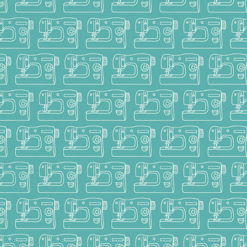 Sew Simple Sewing Machines on Aqua by Andover Fabrics