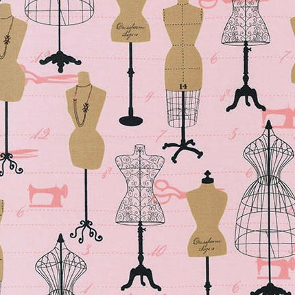 Sewing Studio Dressforms on Pink by Robert Kaufman Fabrics
