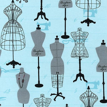 Sewing Studio Dressforms on blue by Robert Kaufman Fabrics