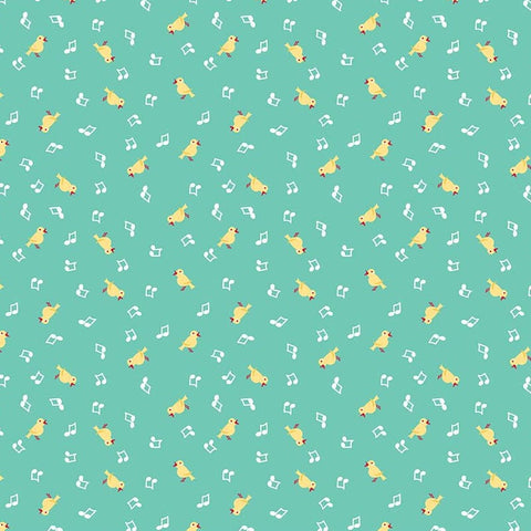 Shabby Strawberry Birds on Teal by Emily Hayes for Riley Blake Designs