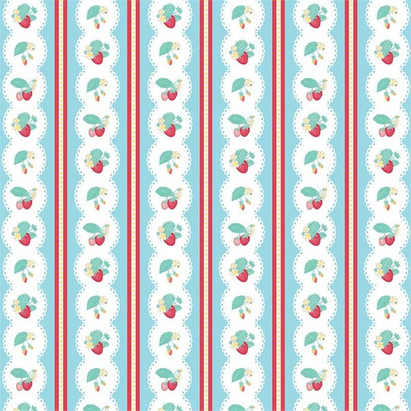 Shabby Strawberry Stripe in Blue by Emily Hayes for Riley Blake Designs