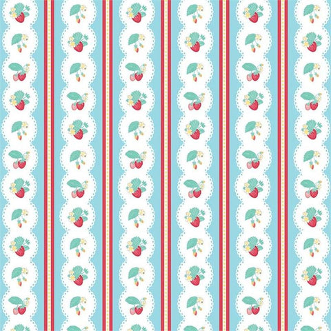 Shabby Strawberry Stripe in Blue by Emily Hayes for Riley Blake Designs