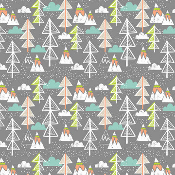 Snow Day Arctic Tree on Grey by Blend Fabrics