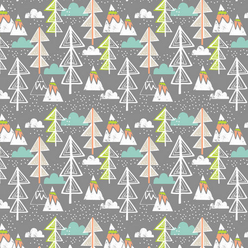 Snow Day Arctic Tree on Grey by Blend Fabrics