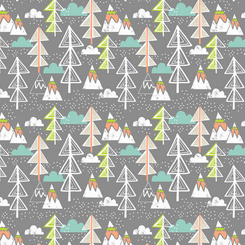 Snow Day Arctic Tree on Grey by Blend Fabrics