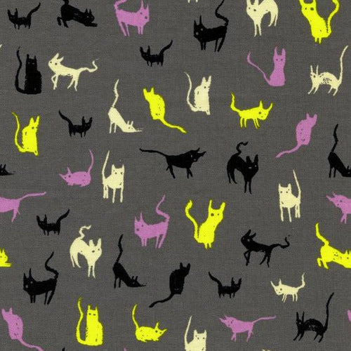 Spellbound Moon Cat on Grey by Sarah Watts for Cotton and Steel