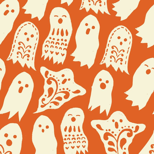 Spooktacular Too Boo on Orange by Blend Fabrics