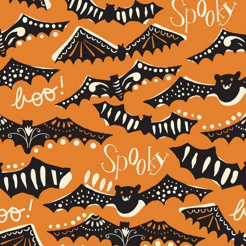 Spooktacular Too Gone Batty on Orange by Maude Asbury for Blend Fabrics