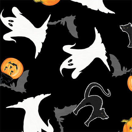 Spooky Spectacular Halloween Toss on Black by Wilmington Prints