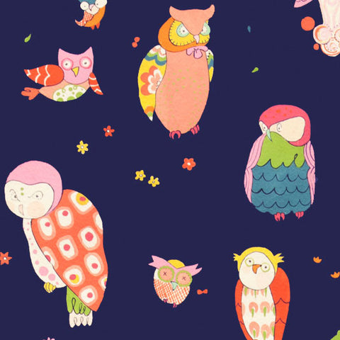 Spotted Owl in Navy by Alexander Henry Fabrics