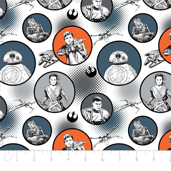 Star Wars The Force Awakens Badges on White for Camelot Fabrics