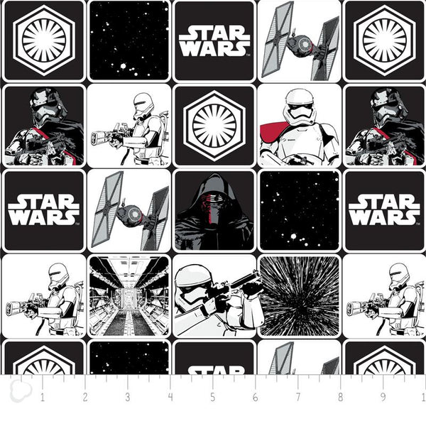 Star Wars The Force Awakens Grid on Black for Camelot Fabrics
