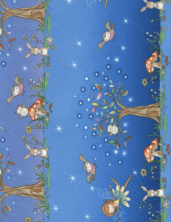 Starry Night Forest Woodland Fairies Stripe by Timeless Treasures