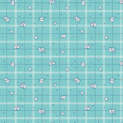 Strawberry Biscuit Birds on Aqua by Elea Lutz for Penny Rose Fabrics