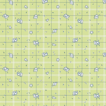Strawberry Biscuit Birds on Green by Elea Lutz, green quilting cotton with vintage-style birds