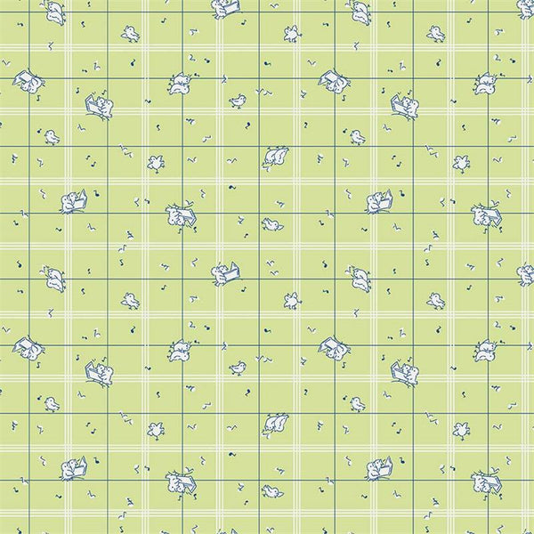 Strawberry Biscuit Birds on Green by Elea Lutz, green quilting cotton with vintage-style birds