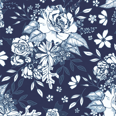 True Blue Floral Universe in Midnight by Maureen Cracknell TBL89515
