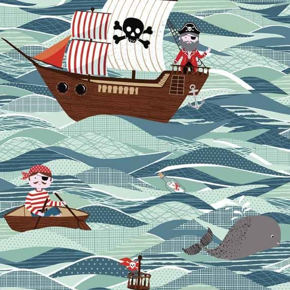 Pirates Pirate Ships in Blue by Makower UK TP-1670-1