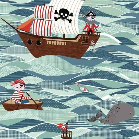 Pirates Pirate Ships in Blue by Makower UK TP-1670-1