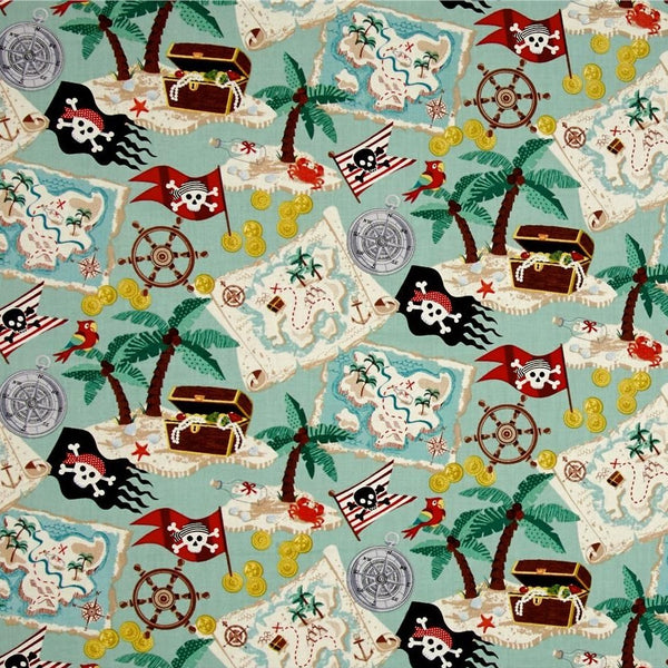 Pirates Treasure Maps in Green by Makower UK TP-1671-1