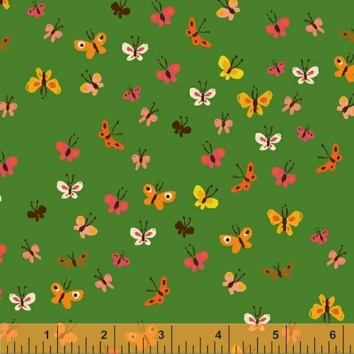 Tiger Lily Butterflies in Green by Heather Ross for Windham Fabrics