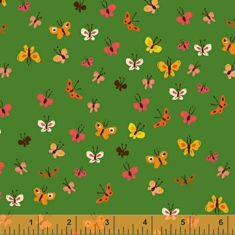 Tiger Lily Butterflies in Green by Heather Ross for Windham Fabrics