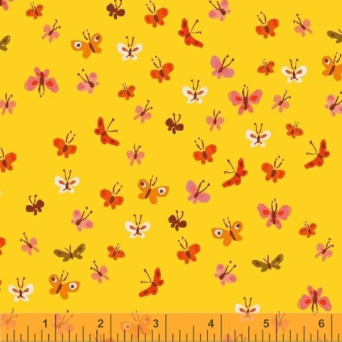 Tiger Lily Butterflies in Yellow by Heather Ross for Windham Fabrics